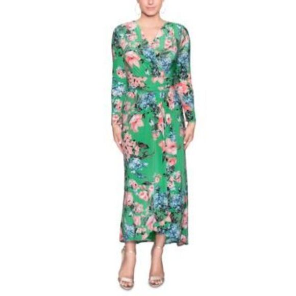 Rachel Rachel Roy Womens Green Stretch Zippered Ruched Jersey-knit Floral Long S - Picture 1 of 3